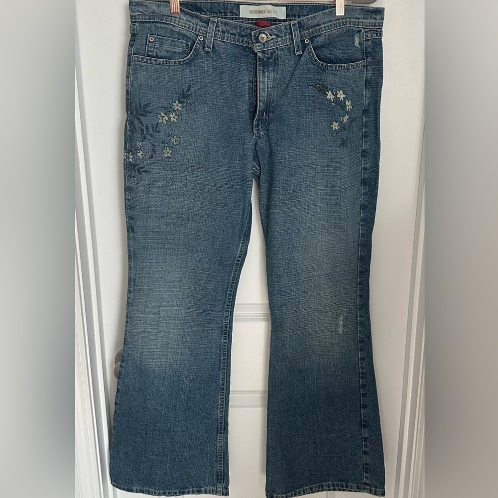 Mossimo Supply Co. Blue Floral Flare Jeans